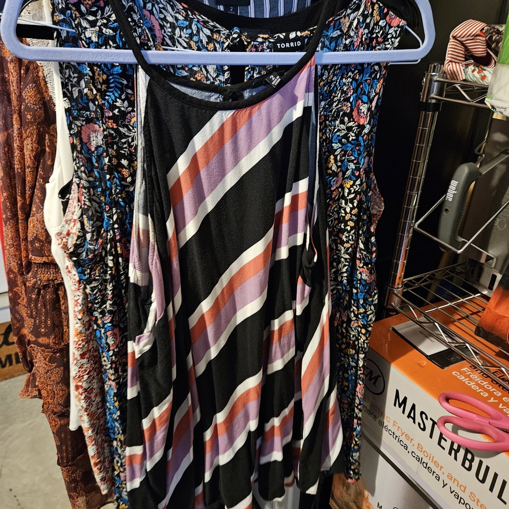 TORRID Black and Pink Striped Tank Top
